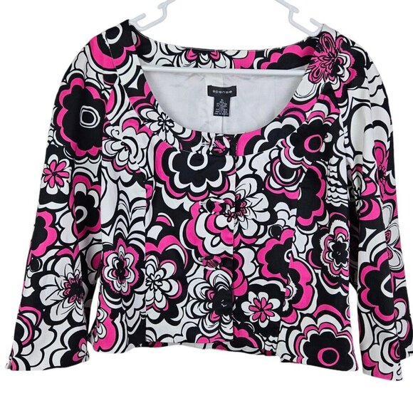 Spense Black Magenta One-Button Crop Lined Blazer Jacket Size XLarge New w/ Tag - Picture 1 of 12